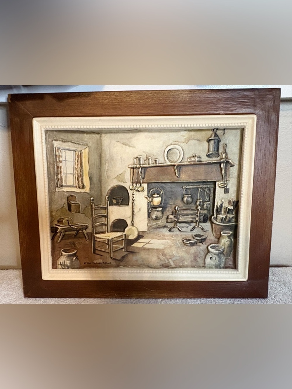 Vintage 3D Litho Print Country Farmhouse By Arthur Kaplan Inc USA 16”x13” Signed